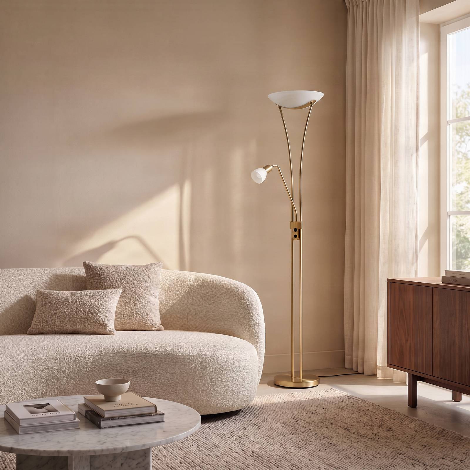 Lampa oświetlająca sufit Lindby Felicia z lampką do czytania, mosiądz