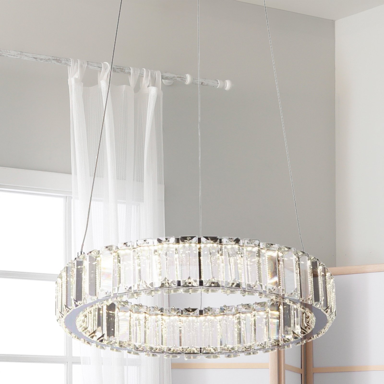 Filumena LED pendant light, grey/clear, metal/glass, Ø 35 cm Filumena LED pendant light, grey/clear, metal/glass, Ø 35 cm