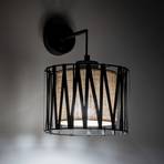 Harmony sienas lampa, melna, dabīga džuta, ar slēdzi