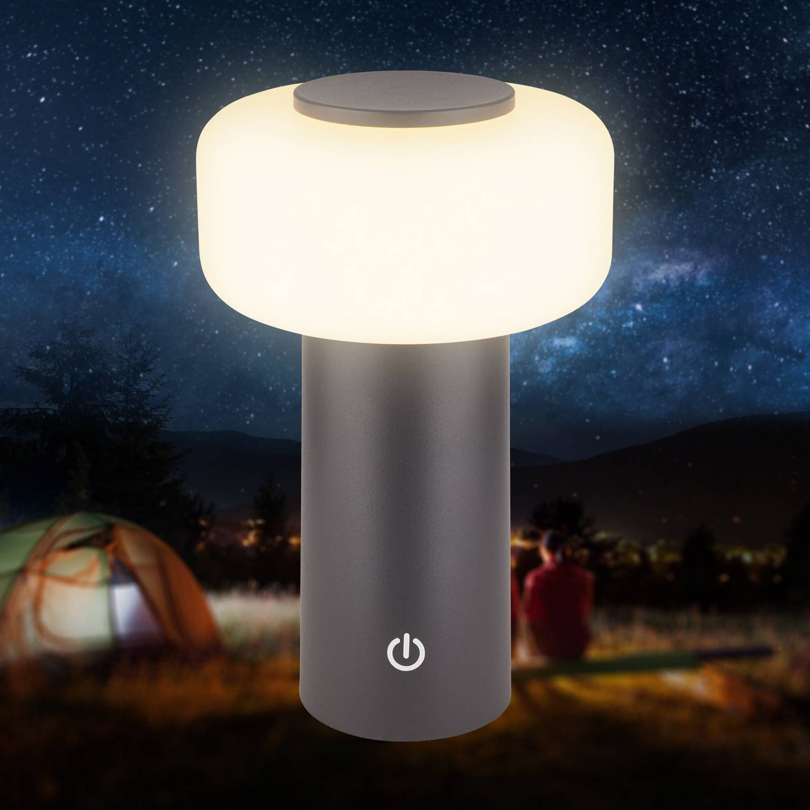 Lampa stołowa LED z akumulatorem Juna, antracyt, IP44, ściemniana, 20 cm