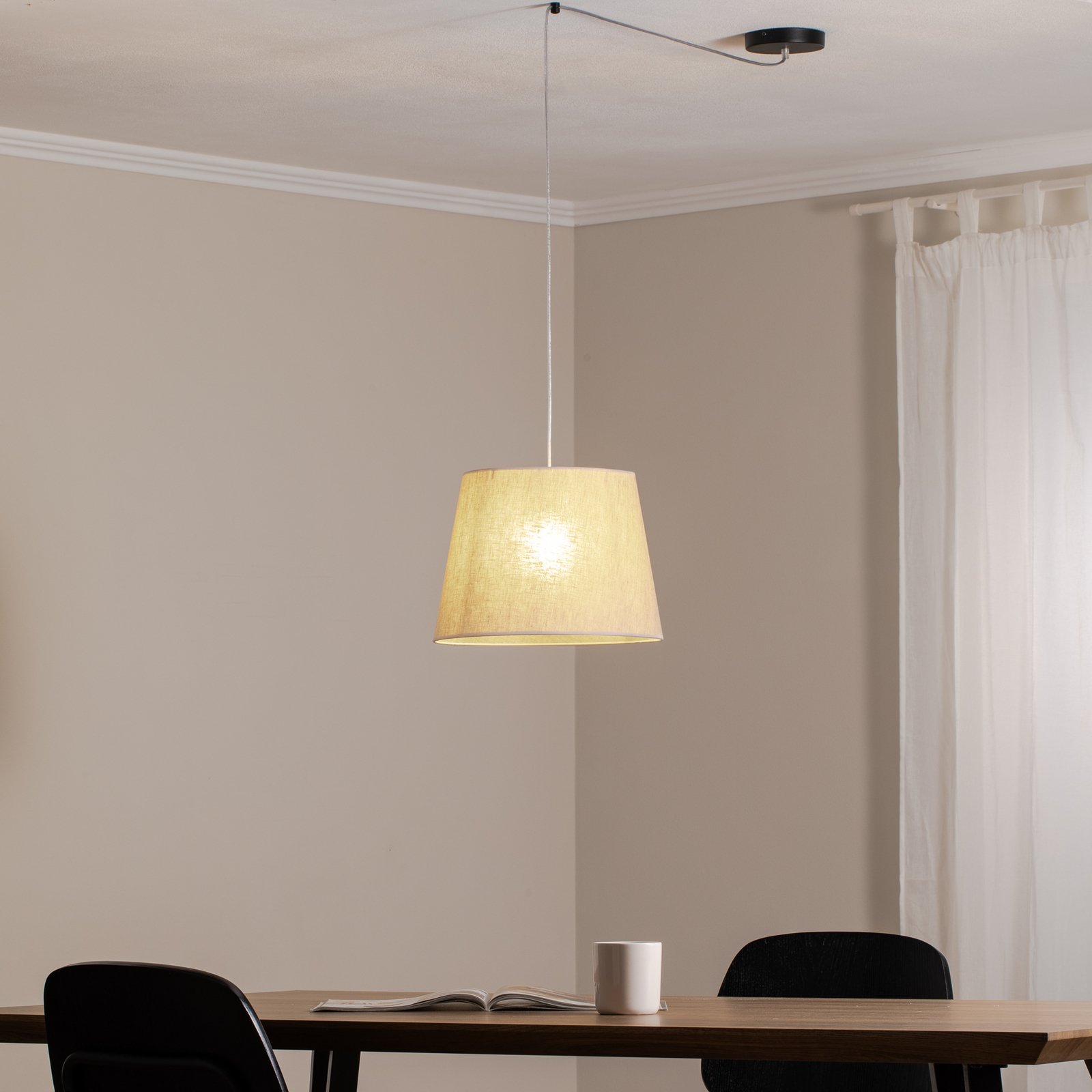 Ascot pendellampe, beige, Ø 38 cm, stof, decentraliseret