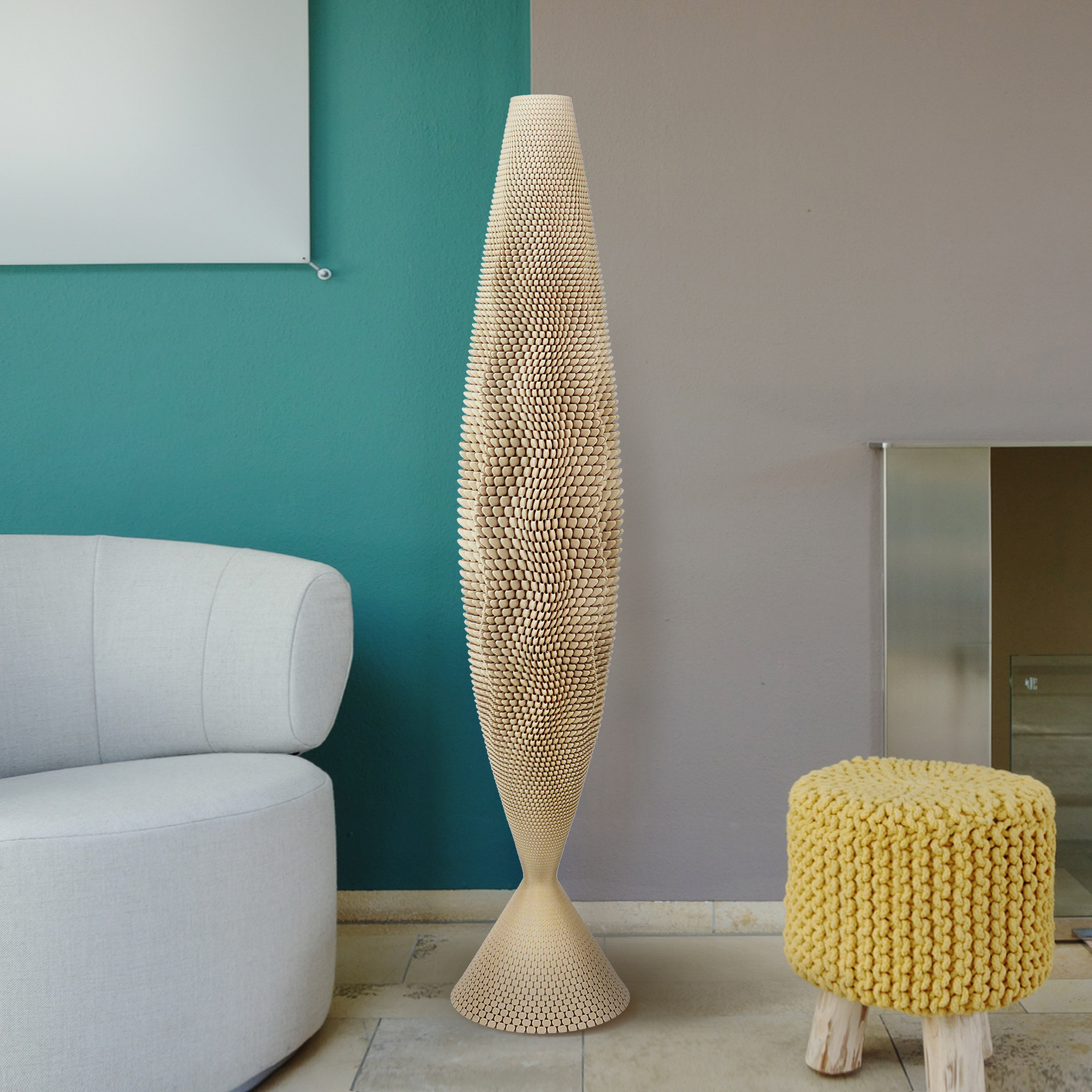 Lámpara de pie Koral de biomaterial, linen, 115 cm