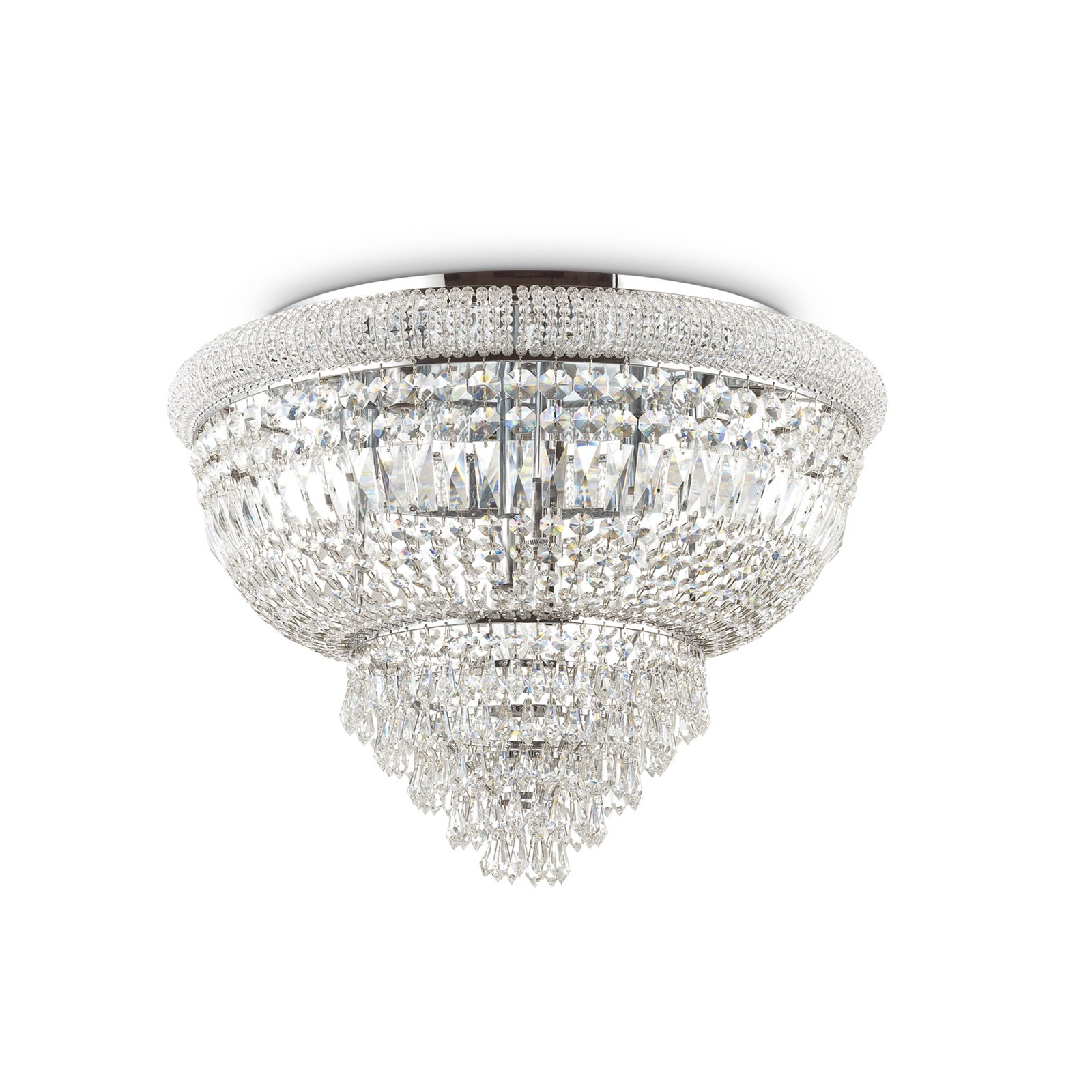 Ideal Lux ceiling lamp Dubai, chrome-coloured, crystal, Ø 78 cm