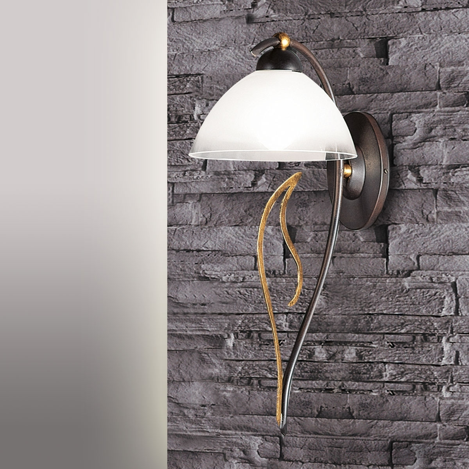 Amabile wall light, rust/gold with white glass