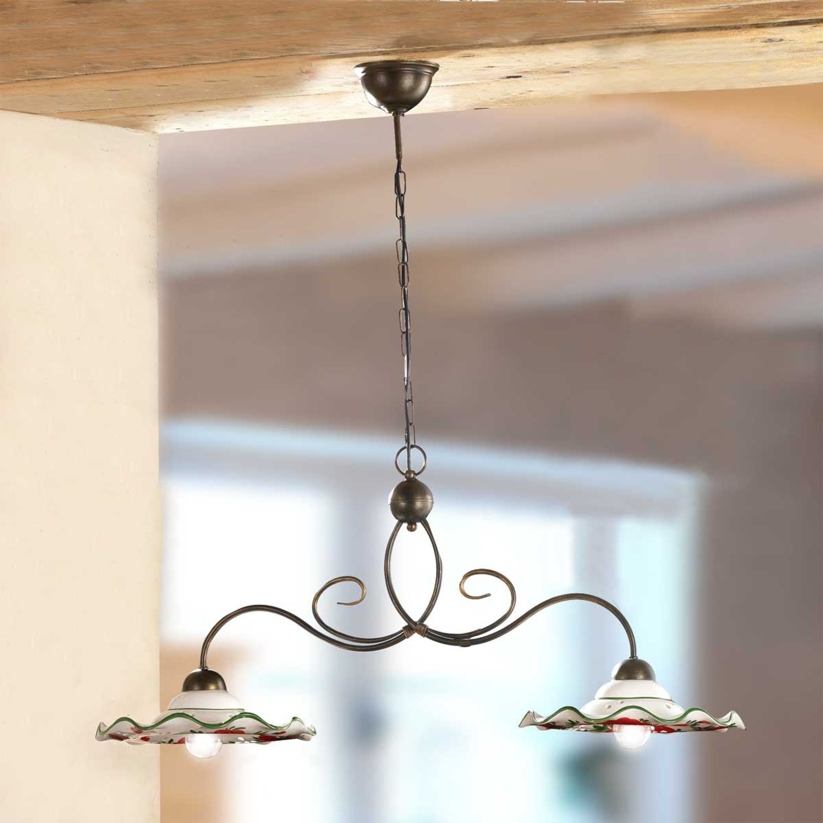 ROSOLACCI hanging light with ceramic shades 2-bulb