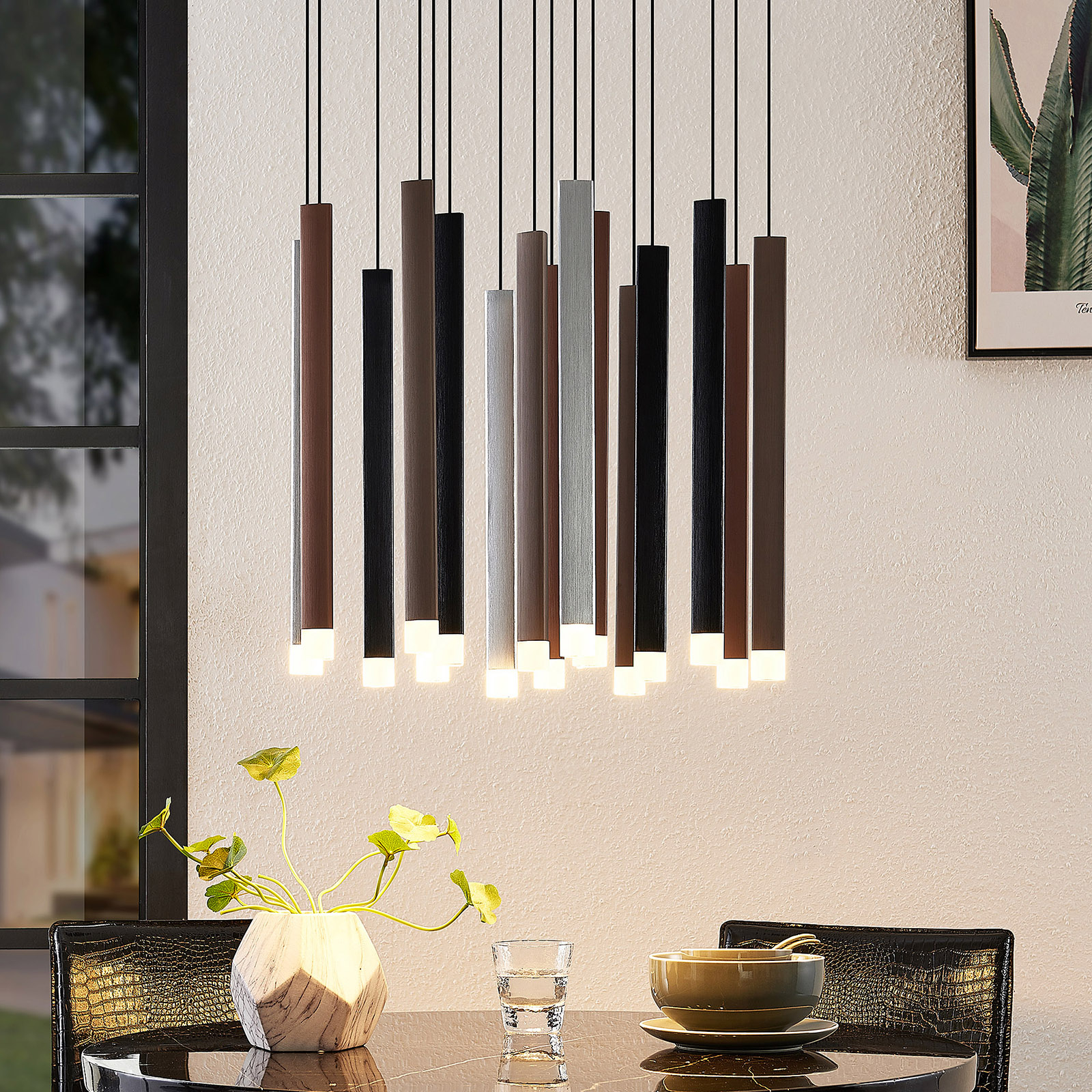 Lucande Stoika LED pendant light, 16-bulb round, for Living / Dining Room, aluminium, metal, plastic, 3.6 W, energy efficiency: A+, H: 40 cm