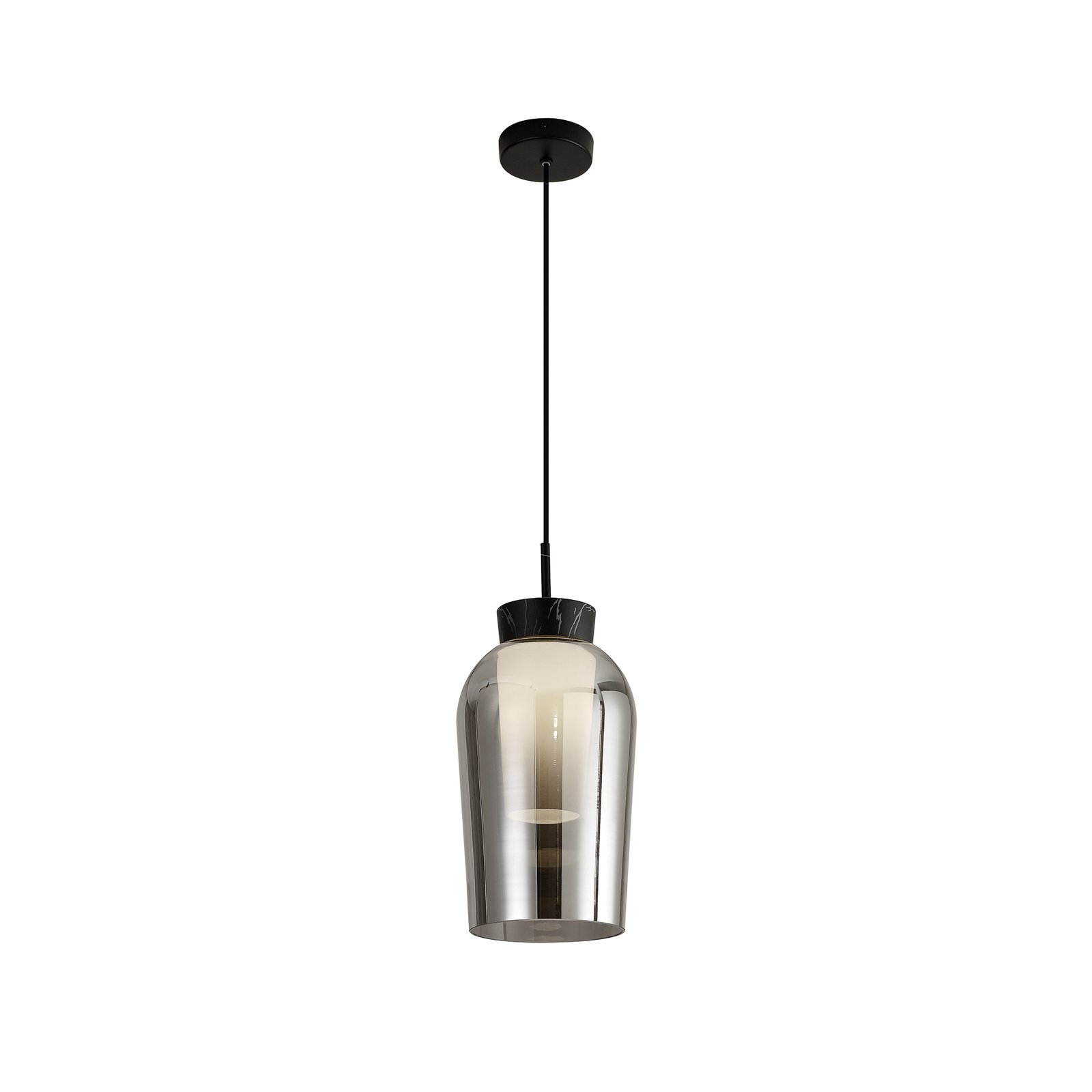 Hanglamp Nora, 1-lamp, zwart, chroom, glas
