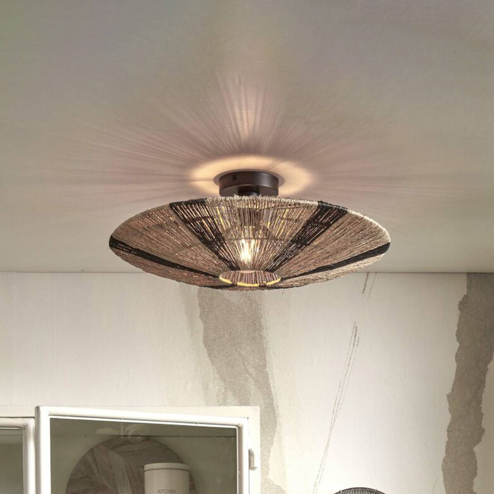 Photos - Chandelier / Lamp Good&Mojo GOOD & MOJO Iguazu ceiling lamp, black/natural, Ø 55 cm 