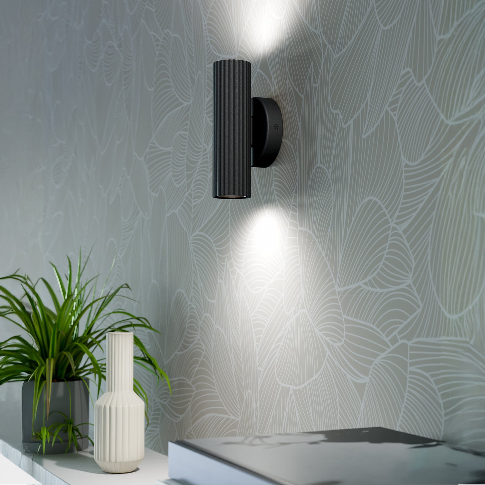 Væglampe Portillo, sort, højde 20 cm, 2 lyskilder, GU10 Væglampe Portillo, sort, højde 20 cm, 2 lyskilder, GU10