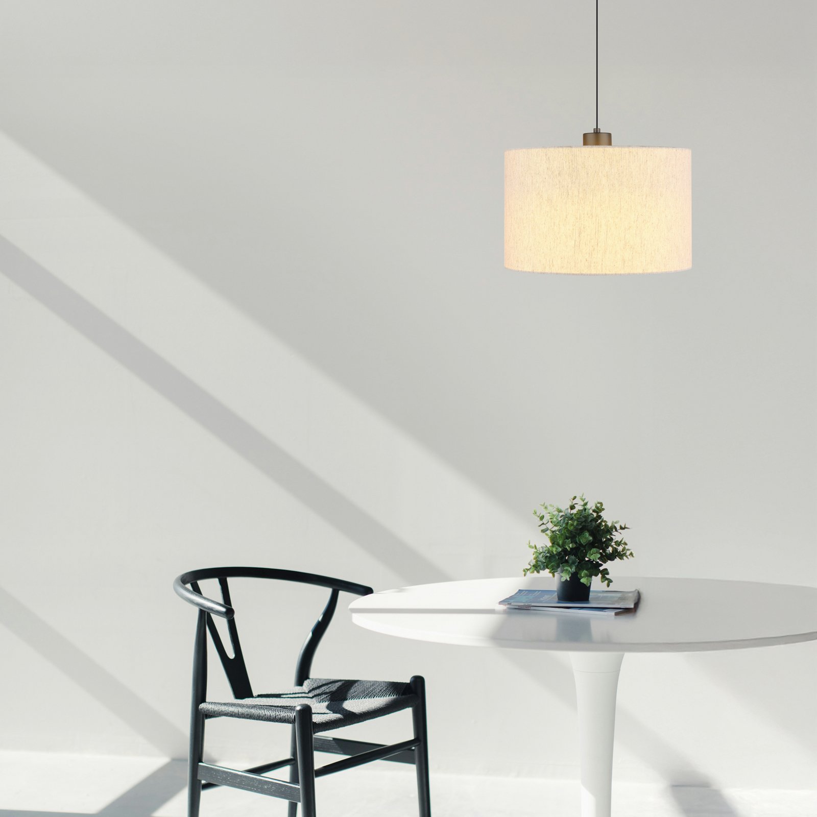 LED pakabinamas šviestuvas „Thea“, kreminės/matinės juodos spalvos, linas, Ø 35 LED pakabinamas šviestuvas „Thea“, kreminės/matinės juodos spalvos, linas, Ø 35