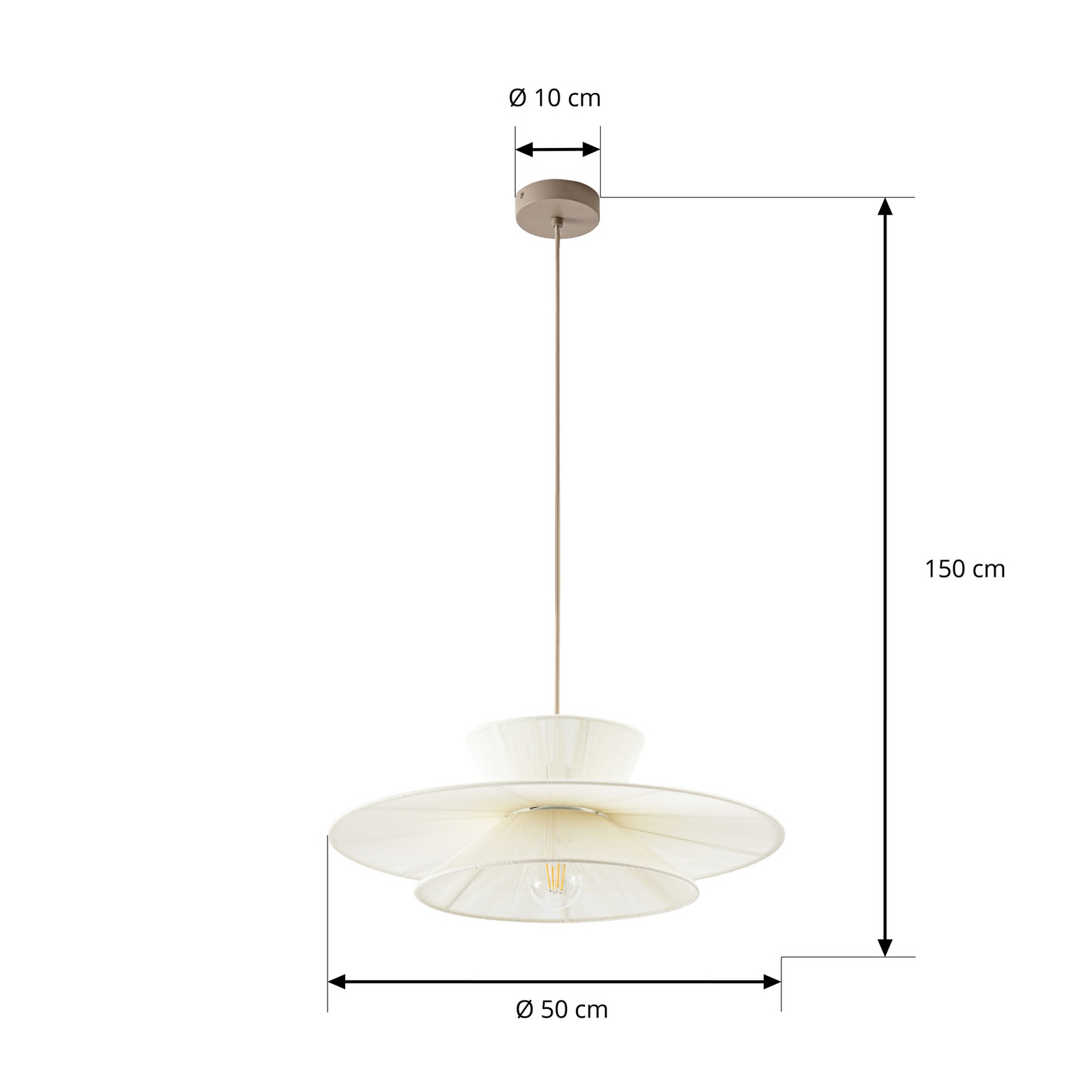 Suspension Novie, beige, coton, Ø 50 cm - Lucande Suspension Novie, beige, coton, Ø 50 cm - Lucande