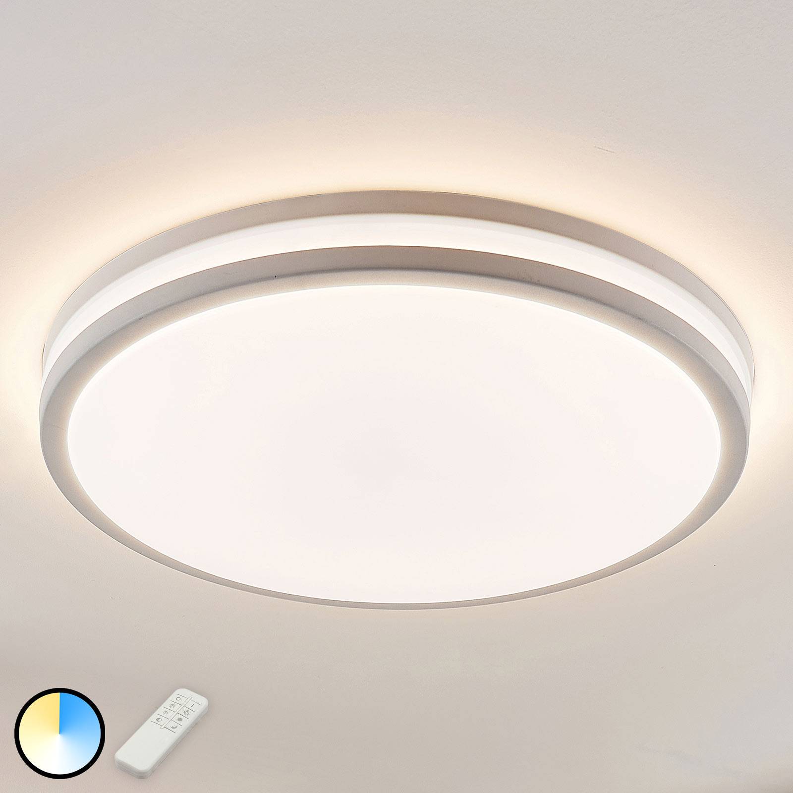 lindby - lampa sufitowa led arnim bia?a, okr?g?a, do ?azienki, akryl, metal, 36w, wys. 7.5 cm