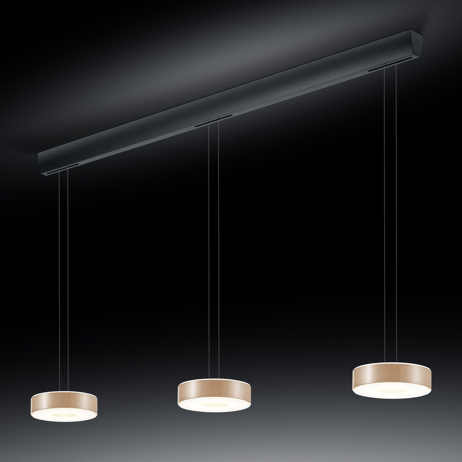 BANKAMP Tondo LED hanging lamp 3-bulb rose gold, for Living / Dining Room, glass, metal, 39 W, energy efficiency: A+, L: 120 cm