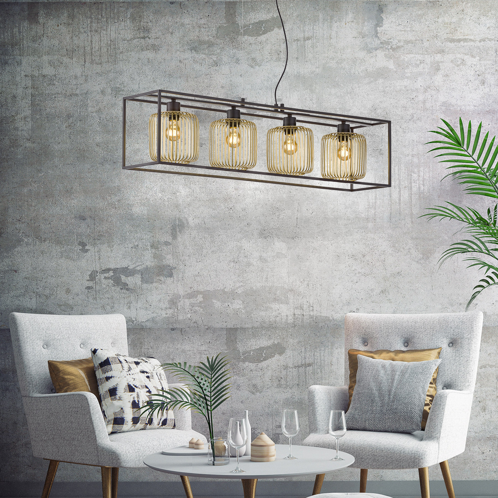 Pakabinamas šviestuvas Caydo, juodas matinis/auksinis, ilgis 110 cm, 4 lemputės. Pakabinamas šviestuvas Caydo, juodas matinis/auksinis, ilgis 110 cm, 4 lemputės.