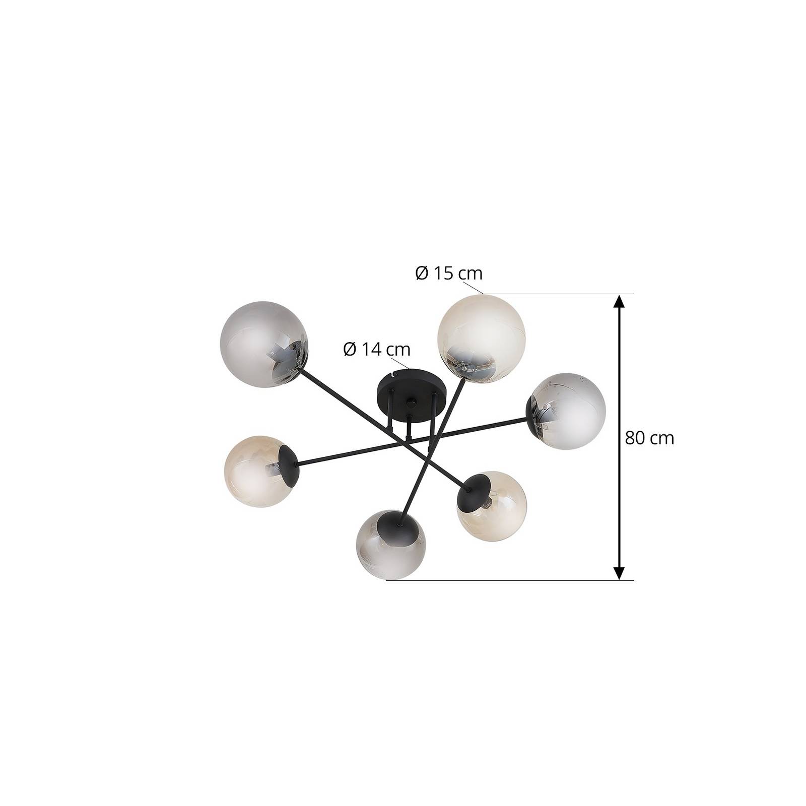 Lampa sufitowa Lindby Isamer, dymny szary/bursztynowy, Ø 80 cm, kula ziemska