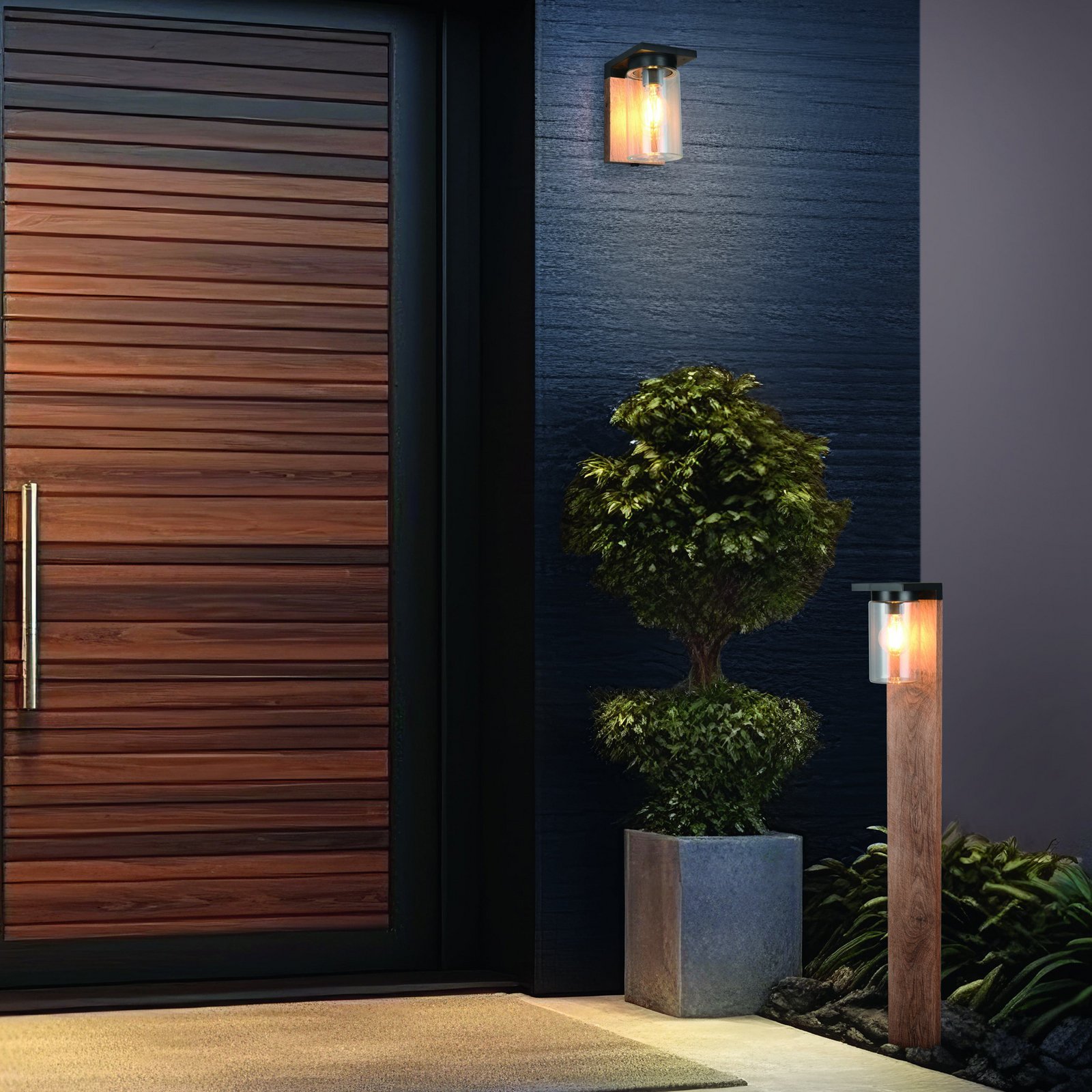 Wegeleuchte ARDILA, Holzoptik, Höhe 100 cm, Metall/Glas IP44