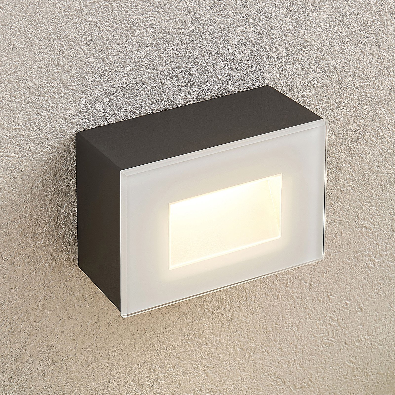 Jody LED outdoor wall lamp, 12 cm, angular, Lampenwelt.com, die-cast aluminium, tempered glass, 3.5 W, energy efficiency: A+, W: 12 cm, H: 8 cm