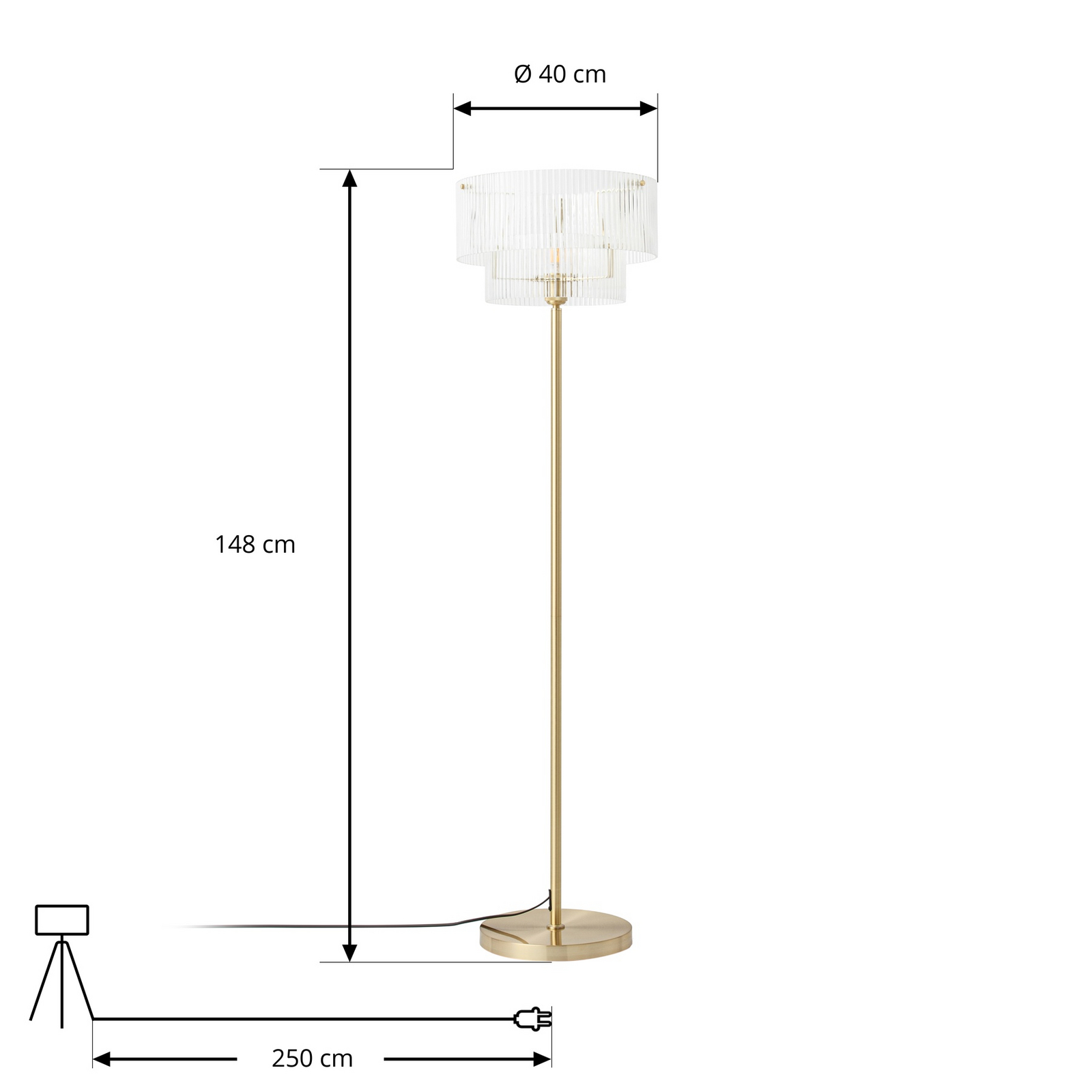 Meritt vloerlamp, messing/transparant, hoogte 160 cm, glas - Lucande