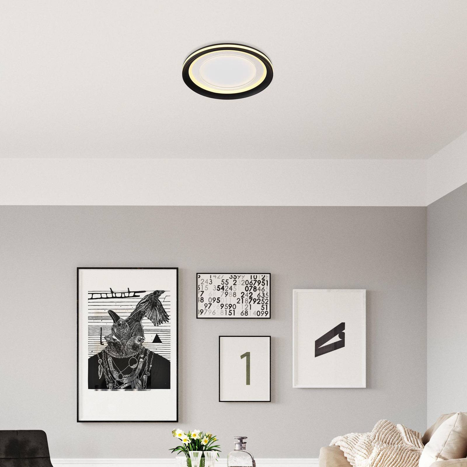 Clarino LED-taklampe Ø 36 cm svart/hvit akryl