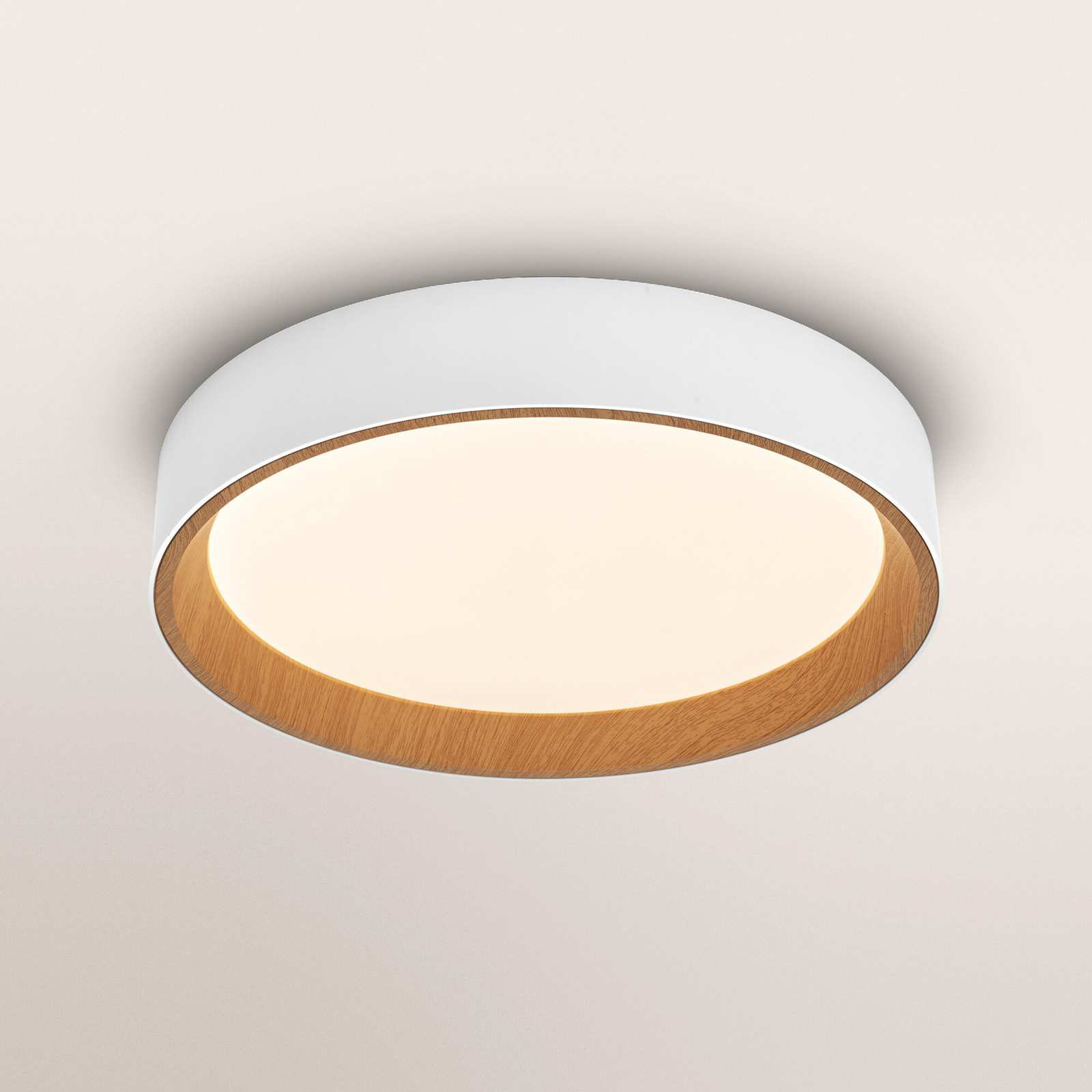 Φωτιστικό οροφής LED OSRAM ORBIS LARIOS, λευκό/ξύλο, Ø 29 cm, με ρυθμιστή Φωτιστικό οροφής LED OSRAM ORBIS LARIOS, λευκό/ξύλο, Ø 29 cm, με ρυθμιστή