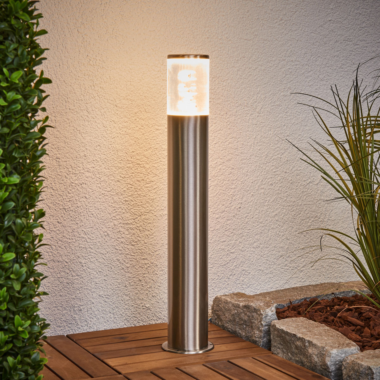 Sokkellampe Belen i rustfritt stål med LED-lys
