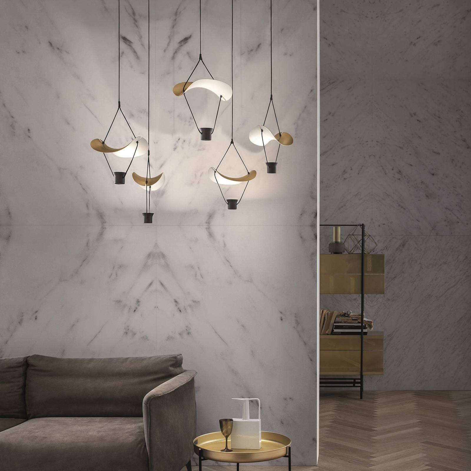 Lampa wisząca LED Vollee S1 P, 44 cm, up, złota