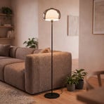 Stehlampe Belomontejo, schwarz-transparent, Glas, Stahl, E27