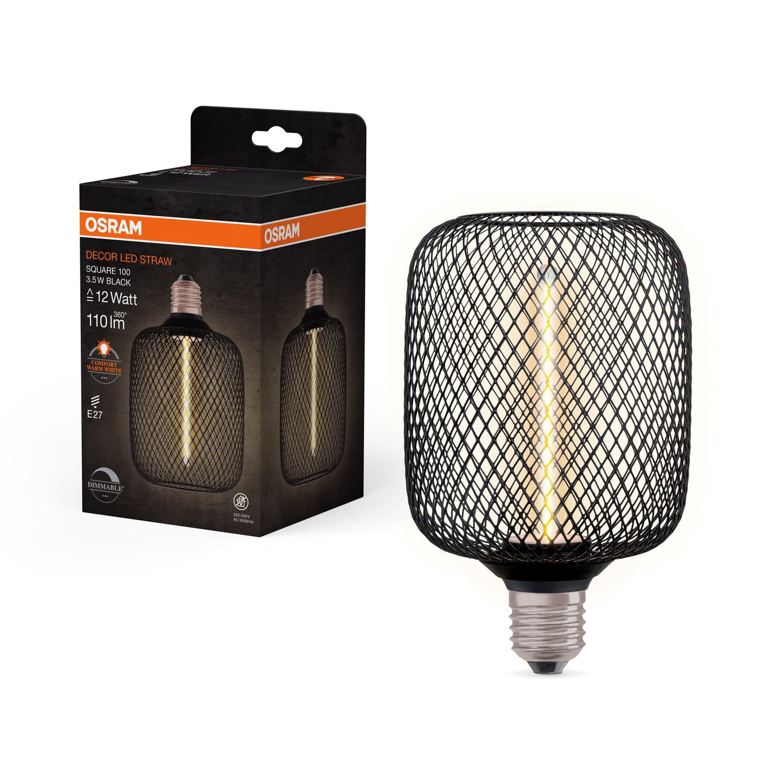 OSRAM Decor LED Paja FilamentoCuadrado E27 3,5W negro 1800K 