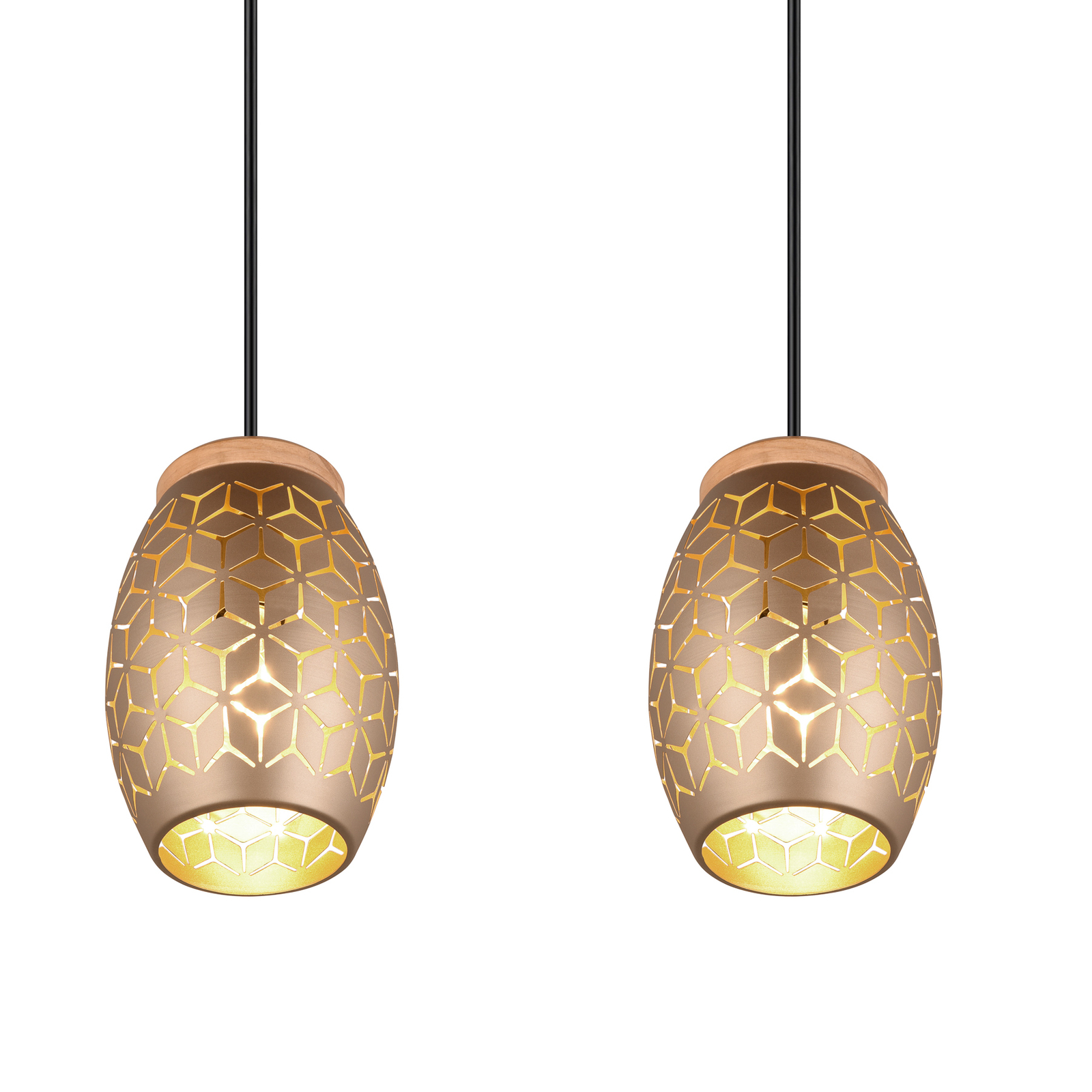 Bidar hanging light, length 71 cm, coffee brown, 3-bulb, metal