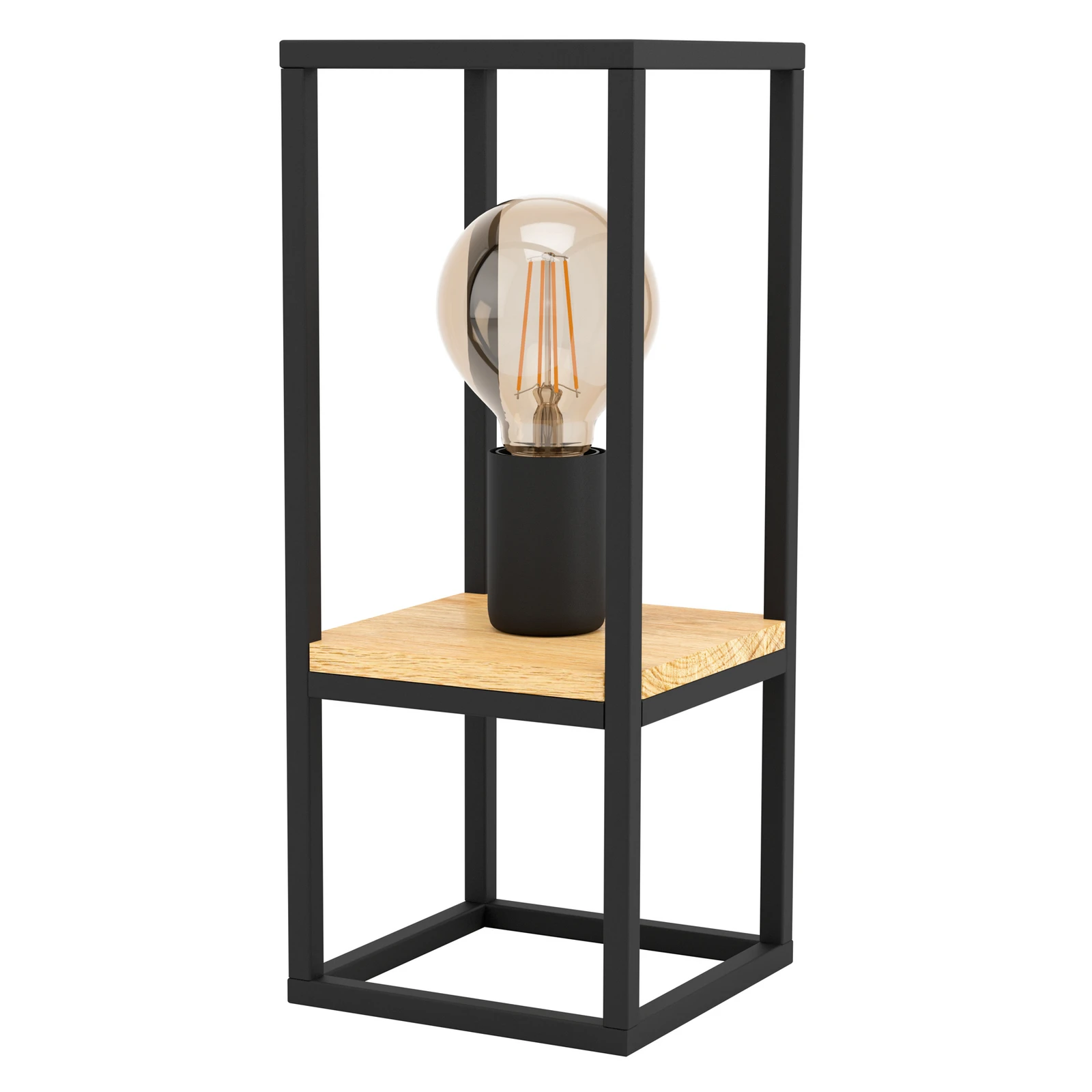 Lámpara de mesa Libertad, altura 35 cm, negro/madera, acero