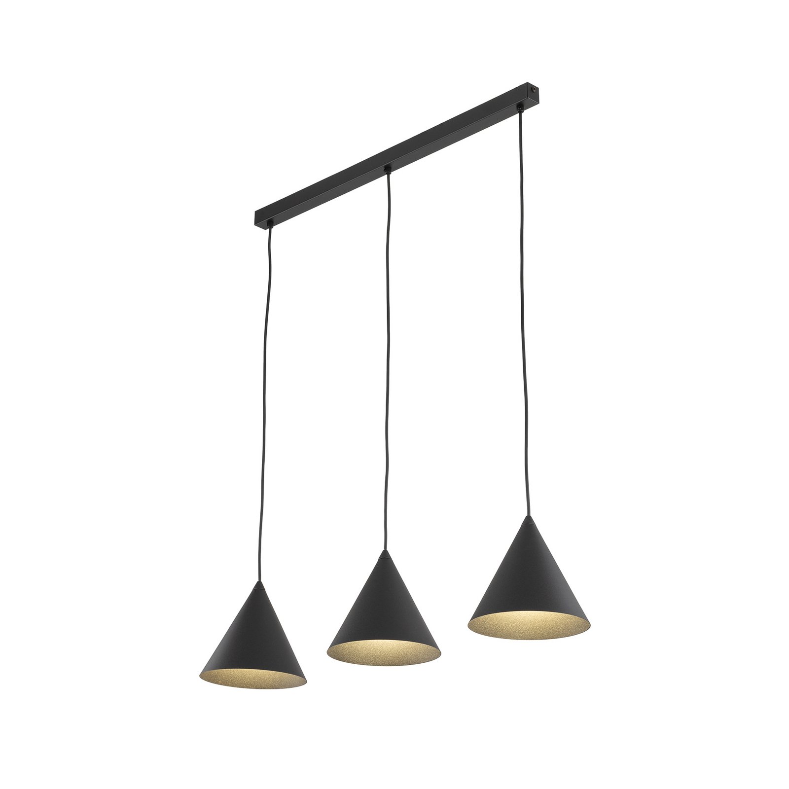 Závěsné světlo Cono, 3 žárovky, černé, E27