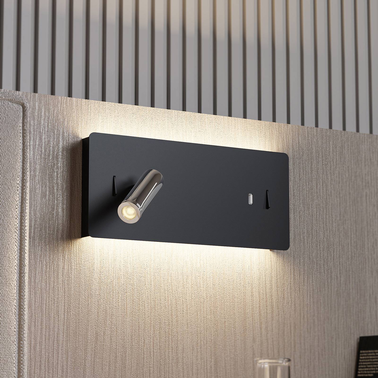 Lucande applique murale LED Kimo angulaire noir aluminium USB