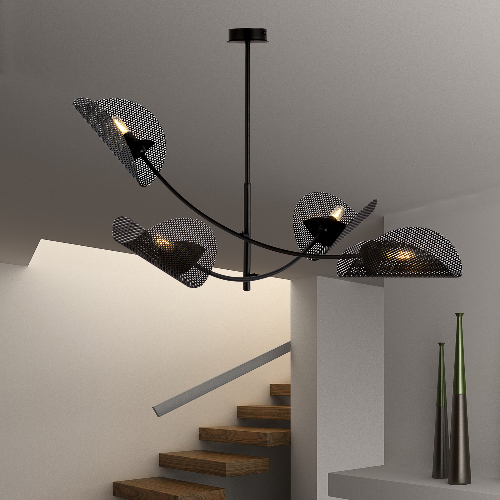 Gladio ceiling lamp, black, 4-bulb