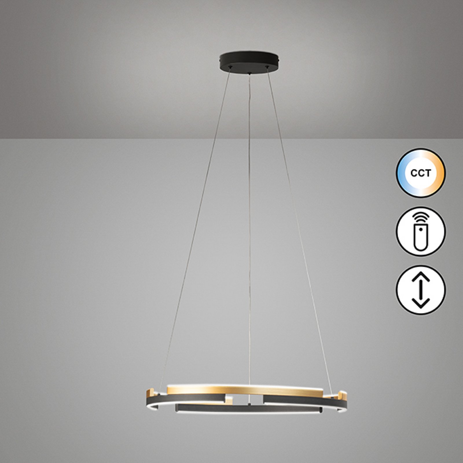 Lampă suspendată LED Circly, metal, telecomandă, CCT, dimabil Lampă suspendată LED Circly, metal, telecomandă, CCT, dimabil