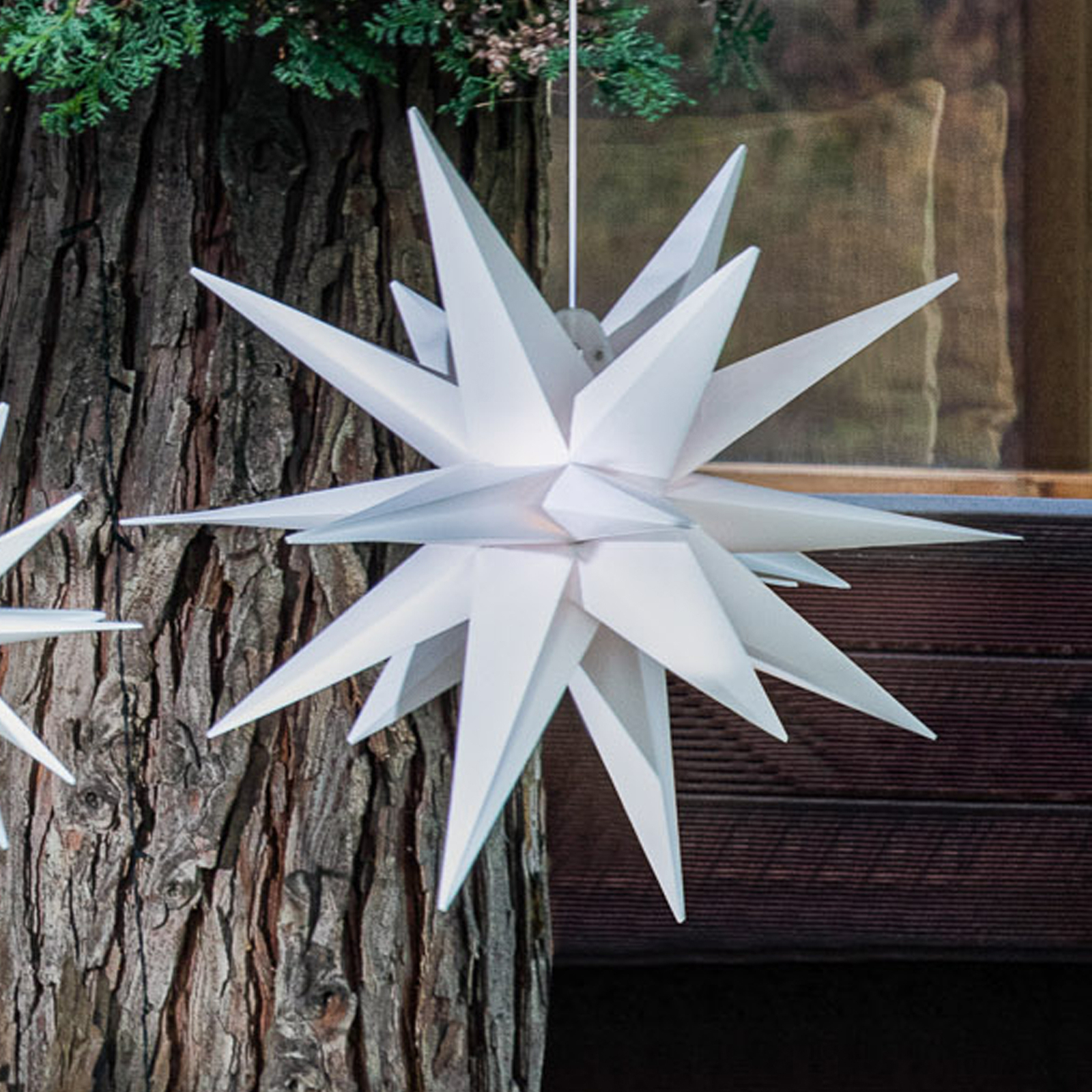 LED star, indoors and out, battery, Ø25cm, white