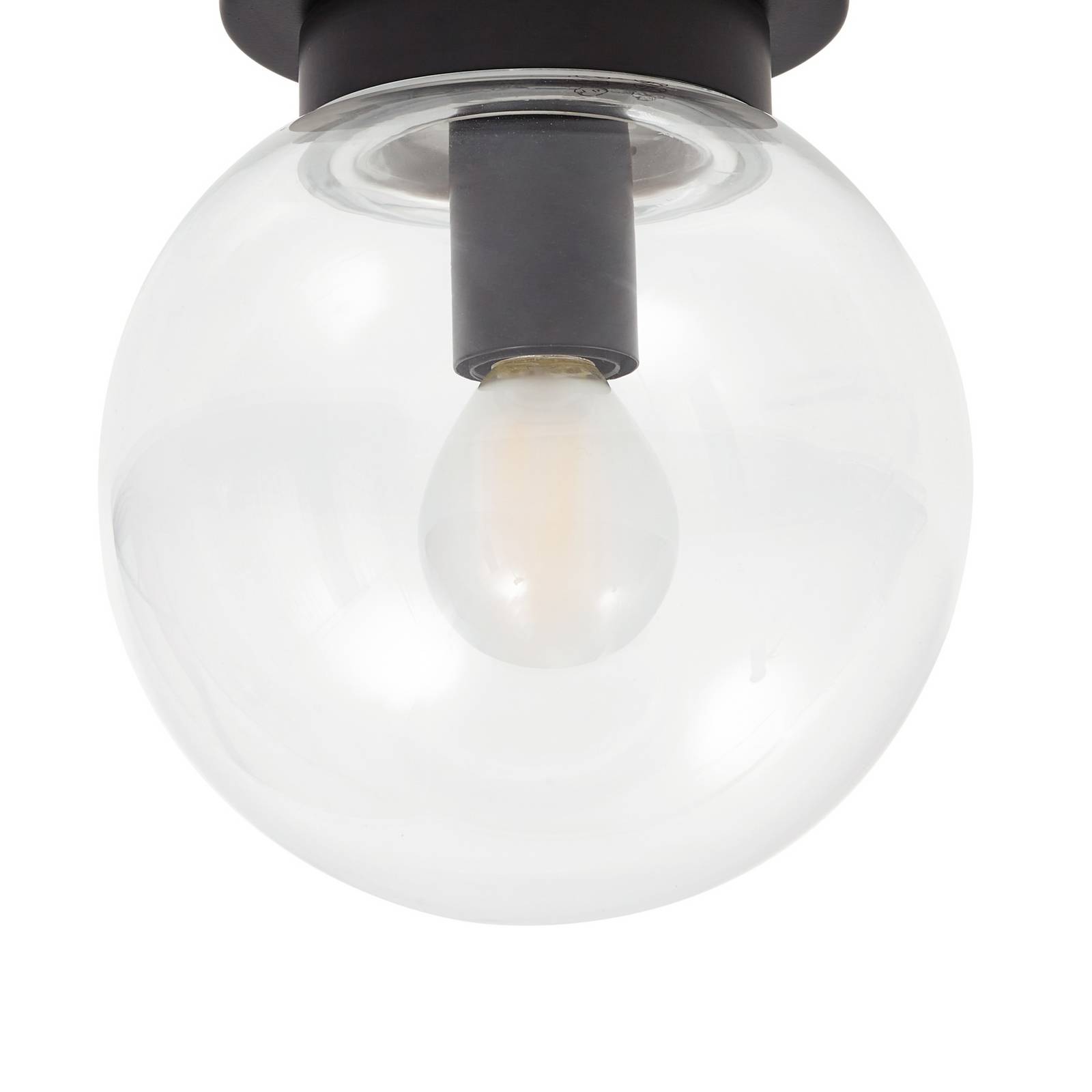 Lampa sufitowa Lucande Badolo, czarna, szkło, Ø 15 cm, IP44