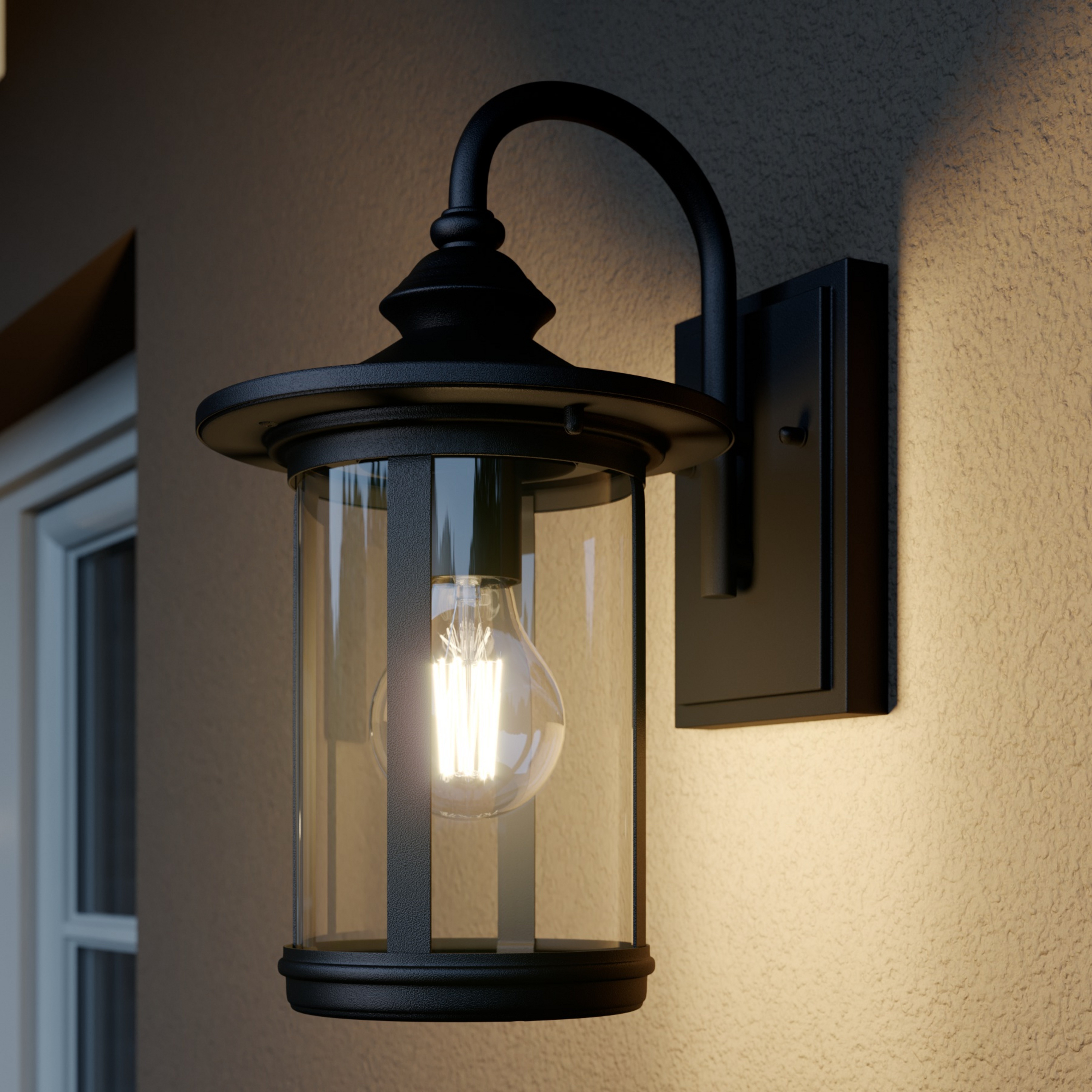 Lindby Außenwandleuchte Zayn, schwarz, Glas, Höhe 33cm, IP23