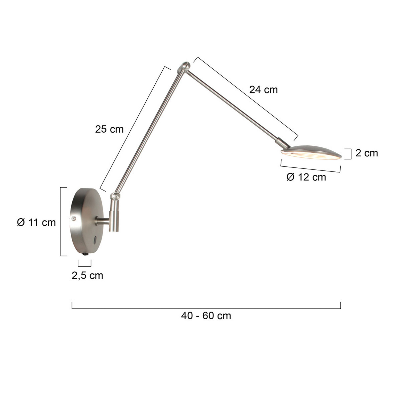 LED-Wandlampe Zenith 2 mit Arm, stahl, CCT, Metall, Stecker LED-Wandlampe Zenith 2 mit Arm, stahl, CCT, Metall, Stecker