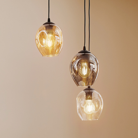 Suspension Starla ronde 3 lampes graphite/ambre