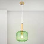 Carneval pendant light, antique brass/green, Ø 20 cm, glass