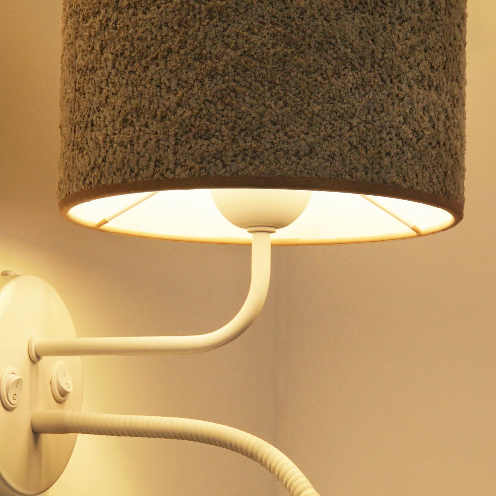 Kinkiet Roller, bouclé szary, biały, z lampką do czytania