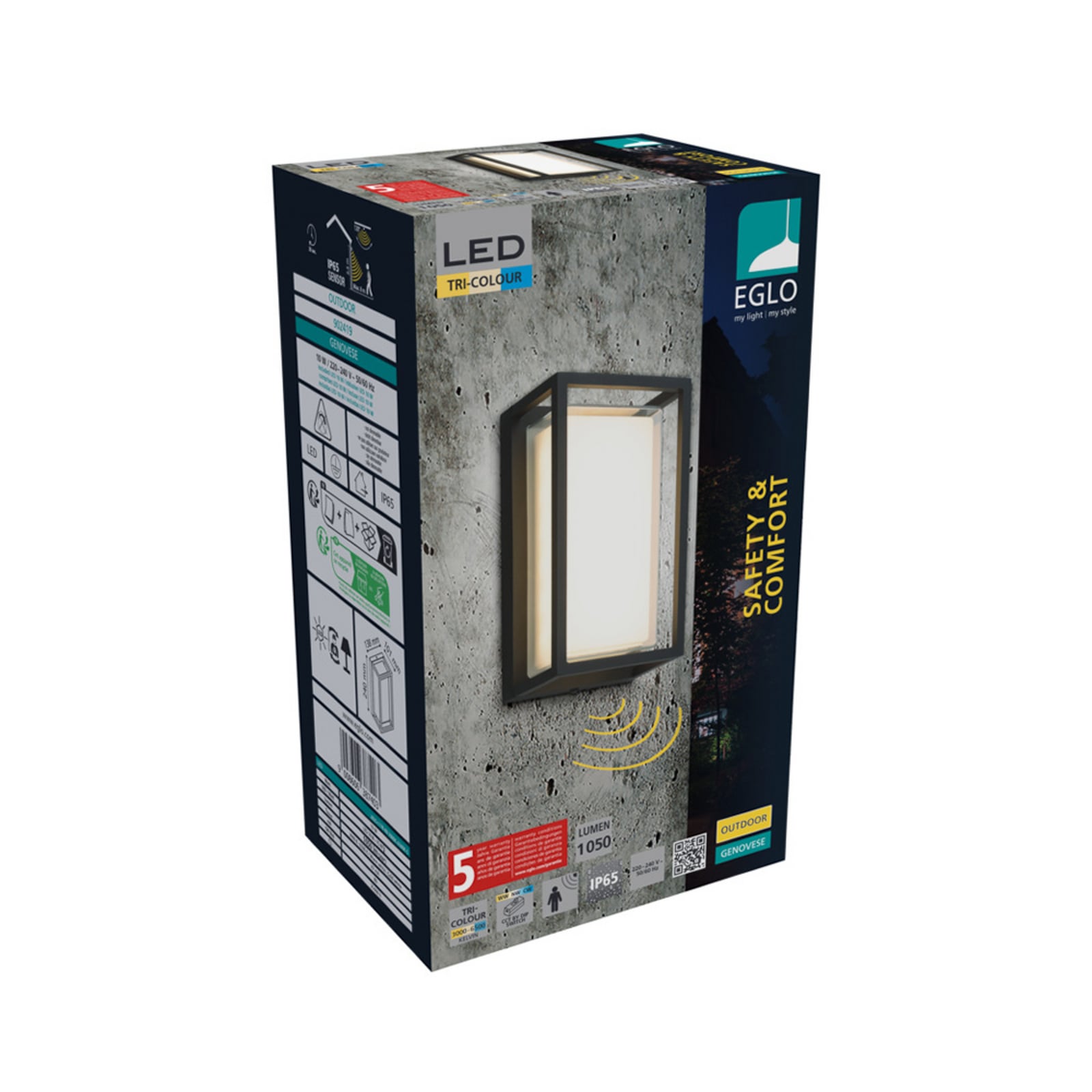 EGLO LED jutiklinis lauko sieninis šviestuvas „GENOVESE“, juodas, 24 cm, IP65, EGLO LED jutiklinis lauko sieninis šviestuvas „GENOVESE“, juodas, 24 cm, IP65,