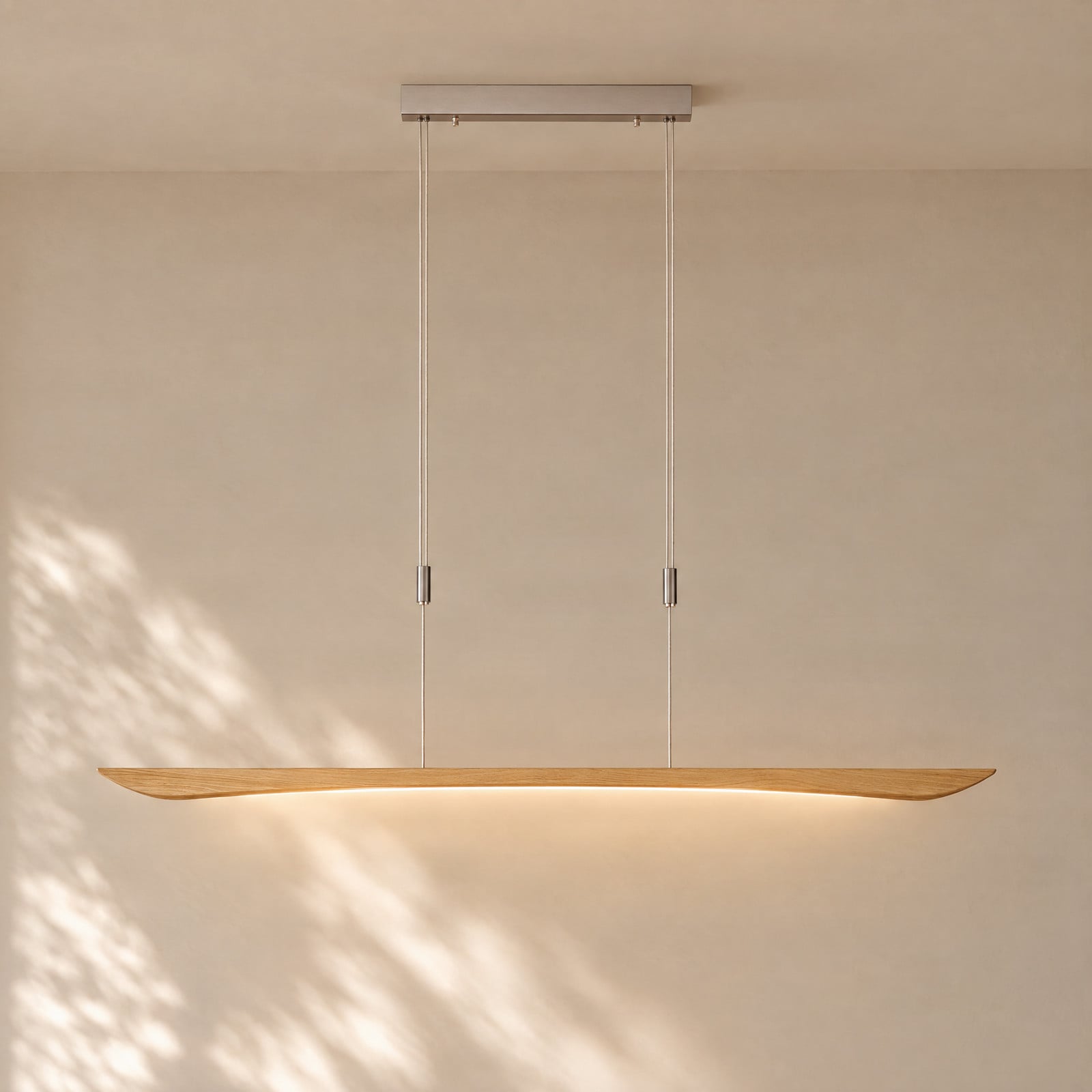 Quitani LED висяща лампа Hiba, естествен дъб, дължина 148 cm