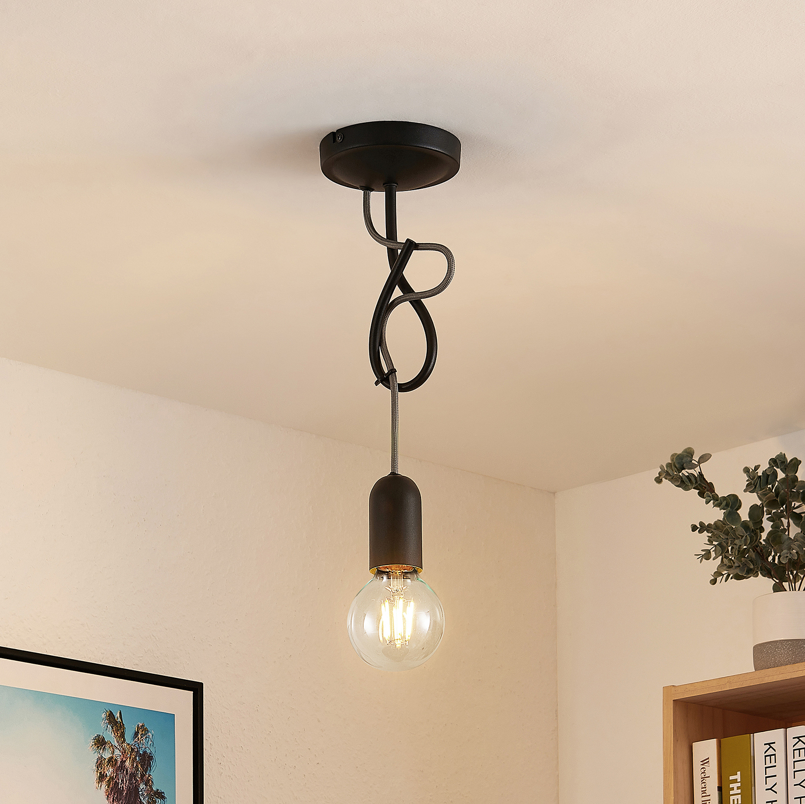 Lucande Jorna függő lámpa, egy izzós, szürke kábel