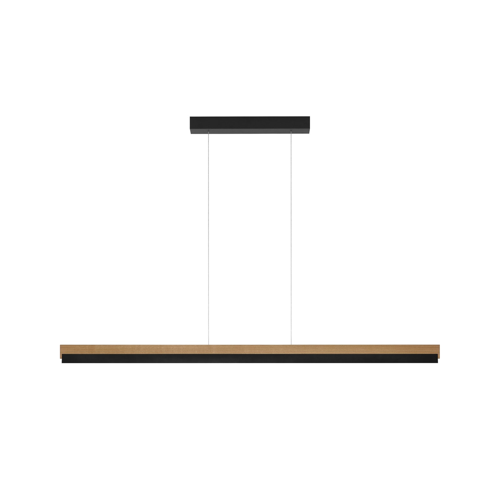 Quitani hanglamp Keijo, zwart/eiken, lengte 143 cm