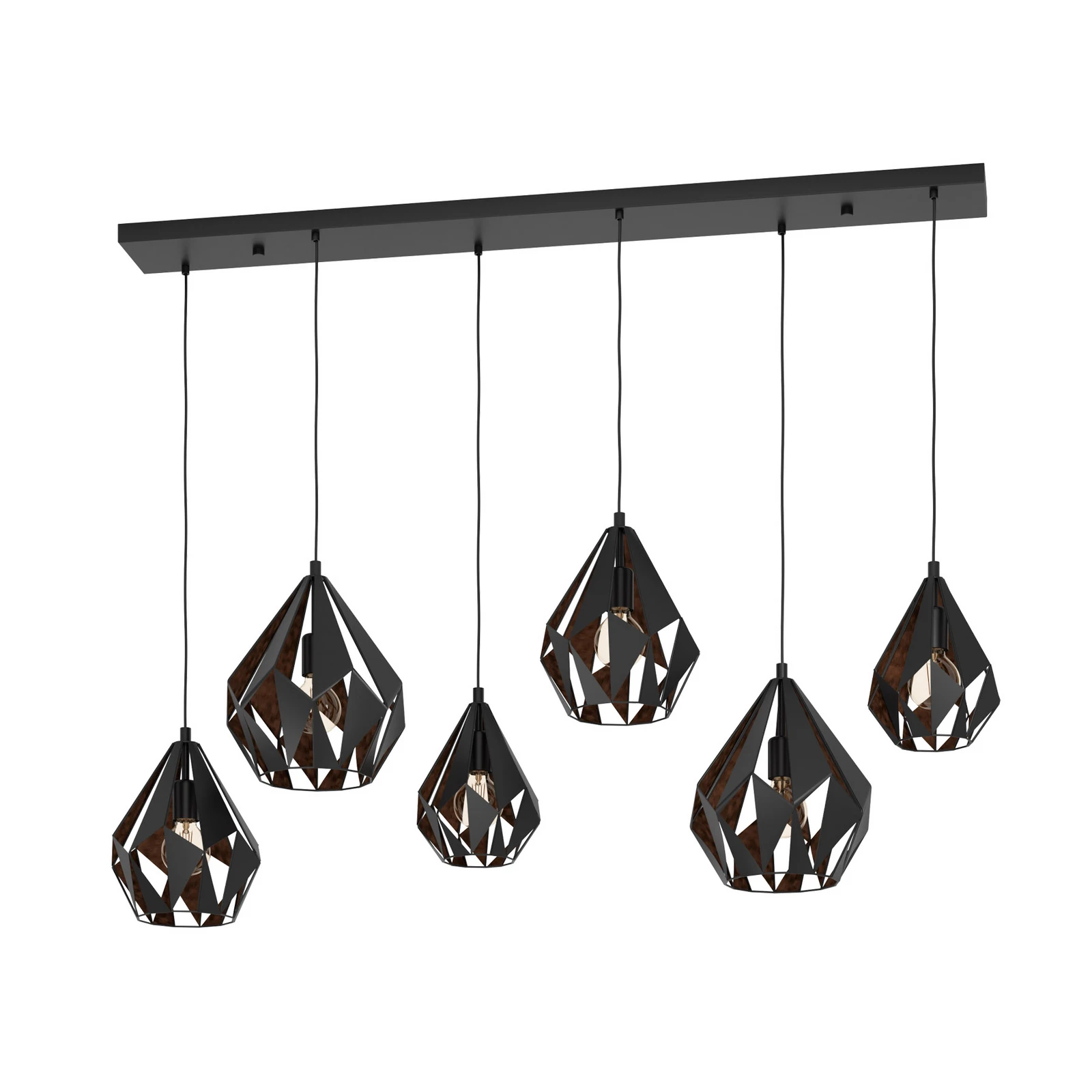 Suspension Carlton 1, à 6 lampes, noire/cuivrée