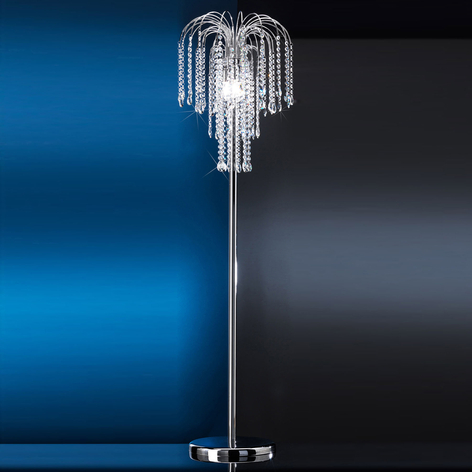 Pioggia standerlampe med krystalregn, krom