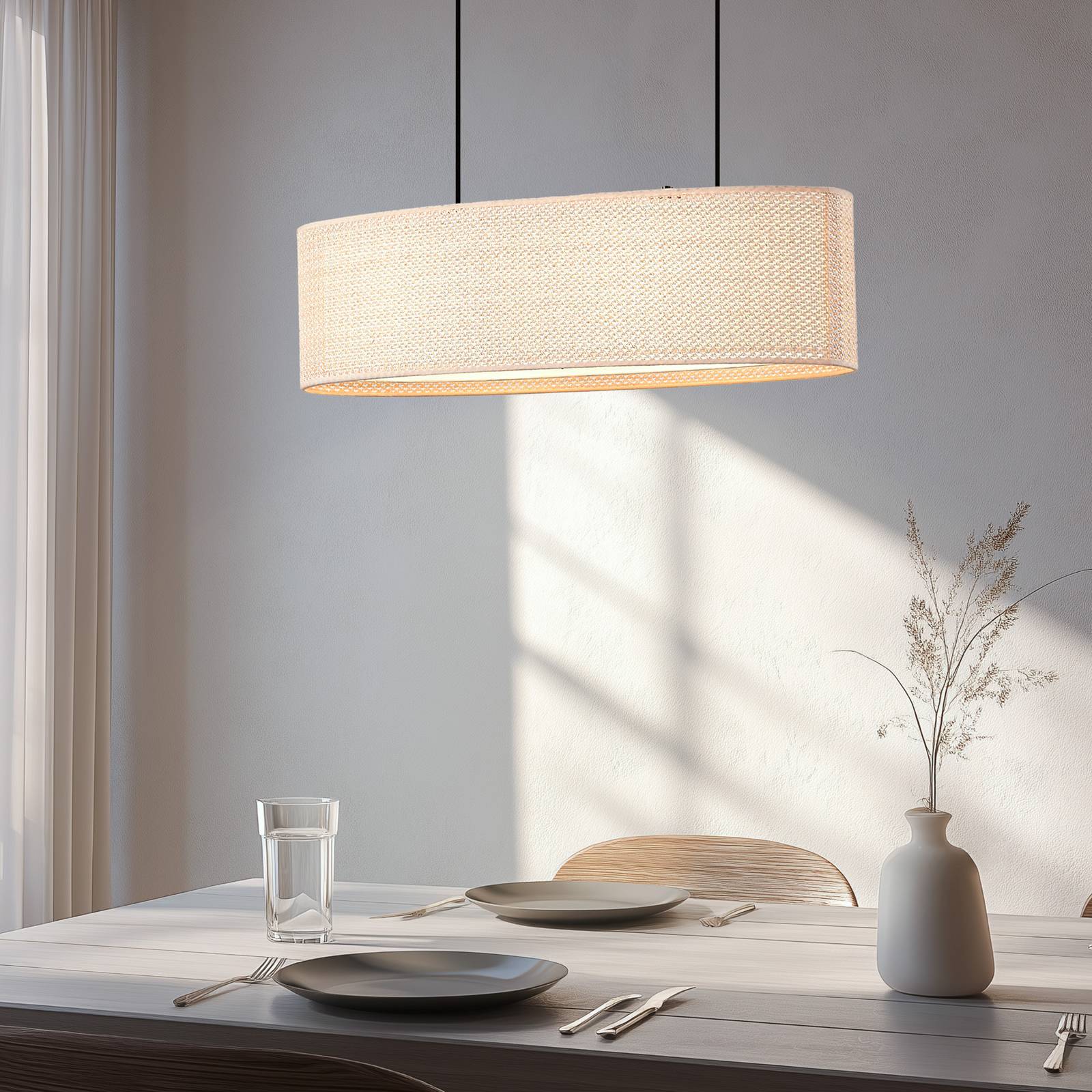 Lindby Hängeleuchte Soula, 78 cm, beige, Kunststoff, E27 günstig online kaufen