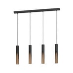 Barbotto LED hanging light in black/oak, 4-bulb