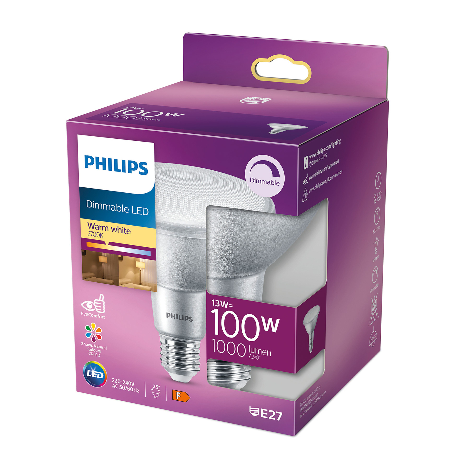 Philips LED рефлектор E27 PAR38 13W 827 с възможност за димиране